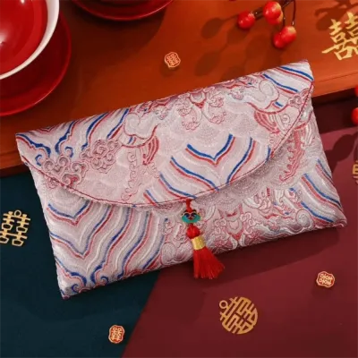【COD+Ready Stock】 Red Color Red Envelope Fabric Big Capacity Money Pocket Embroidery Storage Bags Spring Festival
