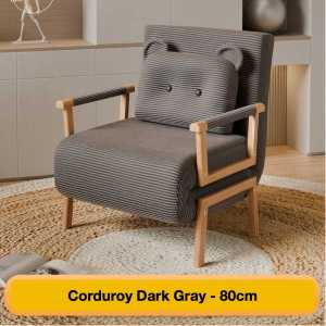 Corduroy Foldable Sofa Bed with Sliding Extension – Solid Wood Armrest Metal Frame Support