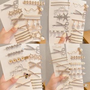 Korean Bling Starry Hairpins High Grade Rhinestone Alloy Pearl Hair Clip Set Ins Simple Fashion Hair Accessories for Girl Women Accessories