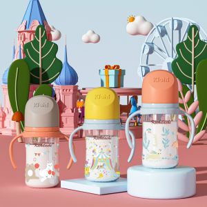 Bình sữa cổ rộng Kichi 160ml 240ml 300ml núm ti siêu mềm chống sặc chống đầy hơi không BPA có tay cầm núm vú hỗ trợ nuốt bú