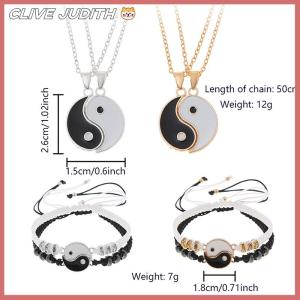 CISWGE 2Pcs Tai Chi Yin Yang Couple Bracelets Necklaces Set Pendant Adjustable Braid Chain Bracelet Matching Lover Bracelets Choker