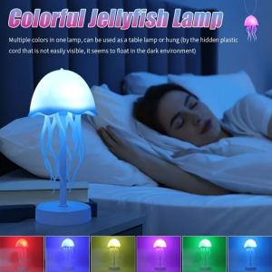 ESFDGL Adjustable 3D Floating Jellyfish Lamp Automatic Tentacle Rotation Warm/RGB Light Dynamic LED Night Light Cute Decorative Cartoon Jellyfish Table Lamp Bedroom Decor
