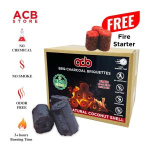 [READY STOCK] Premium Grade A Charcoal Briquettes 2.5KG FREE 4 Fire Starter | BBQ Grill Charcoal | Long Burning | NO SMOKE
