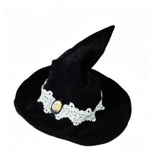 DSIUY Vintage Lace Witch Hat Tree Of Life Badge Lace Trim Gothic Witch Hat Elegant Victorian Style Wizard Hat Cosplay Party