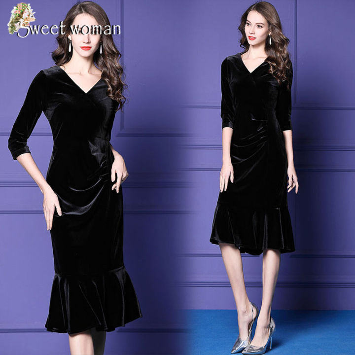 Váy Nhung Cổ Vuông Xẻ V Nhỏ Tay Voan Bo Chun, Đầm Nữ Nhung Tay Voan Ảnh  Thật/ Sẵn giá rẻ nhất tháng 3/2024