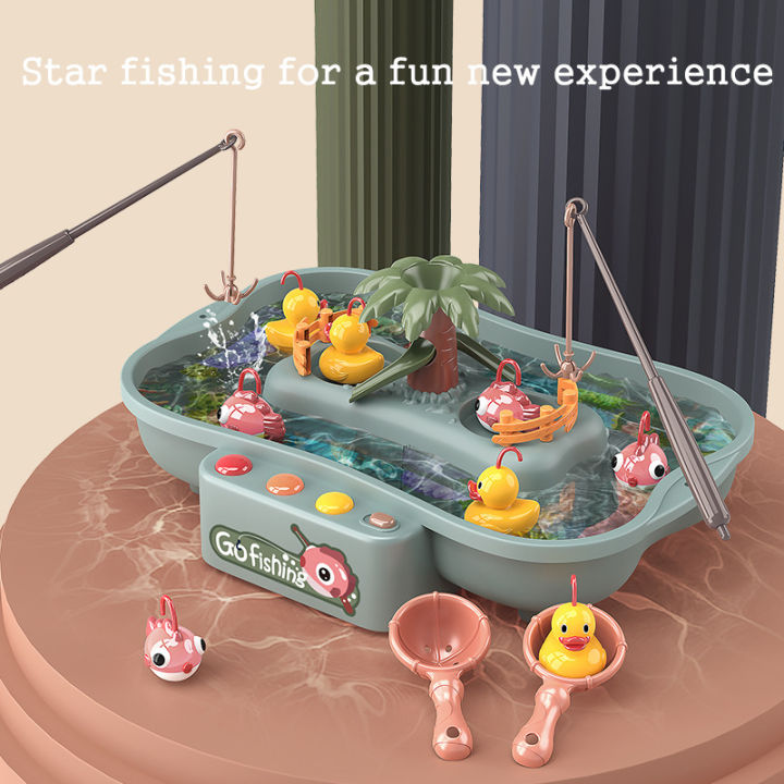 21pcs Go Fishing Game Board Play Set Fishing Toy Electric Water Circulation  with Music Light Educational Toy Interactive Game Children Kids