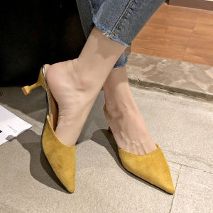 [Free Shipping] Korean-style closed-toe slippers for women 2025 autumn new pointed-toe stiletto high-heeled shoes versatile and elegant single shoes for outdoor wear