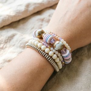 [Ready Stock SG] Ivory Golden Dream Stacked Bracelets | Handmade Stacked Bracelets | Colorful Boho Trendy Bracelets