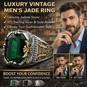 Luxury Vintage Mens Jade Ring Anti-allergy Durable Band Statement Ring Emerald Vintage Ring