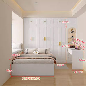 Storage Tatami Platform Bed with Table Cabinet Wardrobe cupboard