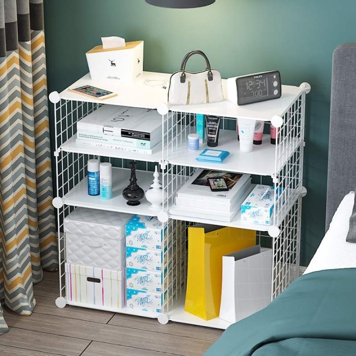 Table Storage Mesh 6 Cubes DIY Metal Mesh Frame Bedside Table Cabinet Wardrobe Adjustable ...