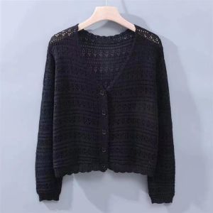 OUTOPEAN Khoét lỗ Áo cardigan dệt Cổ chữ V Áo chống nắng Thời trang Thường ngày Áo khoác ngoài Phụ nữ