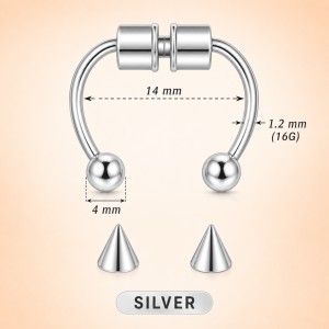 Magnetic Nose Ring Fake Stainless Steel For Women Men Clip On Reusable Fashion Horseshoe Non-Perforated Hoop Hypoallergenic Adjustable Septum Rings Stylish Gothic Rock Alloy Body Jewelry
