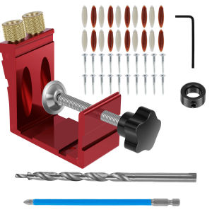 1 Set Red Removable Pocket Hole Jig Kit Inclined Hole Drilling Positioner Aluminum Alloy Woodworking Oblique Punch Locator