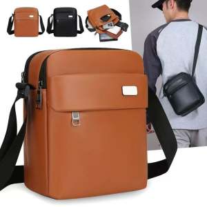 CJH SHOP#4074 Pu-leather Men`s crossbody bag features adjustable strap and zipper closure ideal for daily use.