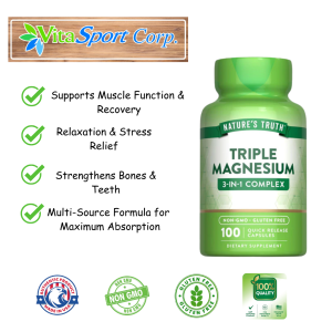 Nature’s Truth Triple Magnesium Complex – 100 Capsules – Bone Strength Relaxation & Stress Support Supports Nerve Muscle