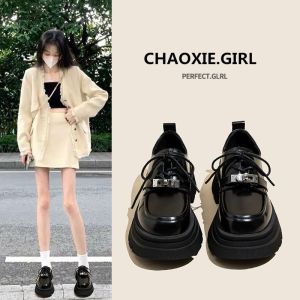 Thick-Soled Black WomenS Genuine Soft Leather Shoes New Autumn And Winter Lace-Up Versatile Loafers