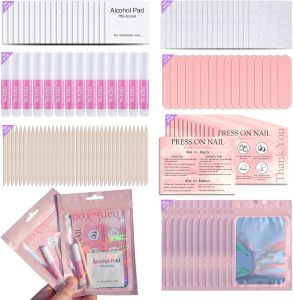 Nail Supplies Kits(140pcs20set-pink) Professional Mani Press On Nail Tool Kit with Nail FileAdhesive TabsNail GlueSticks Prep PadsBagsCards