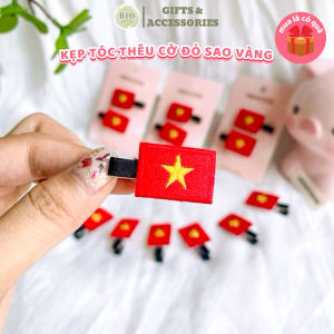 Kẹp tóc cờ đỏ sao vàng phụ kiện tóc cho ngày Quốc Khánh 2/9 set 2 kẹp tóc hình cờ Việt Nam