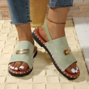 [Free Shipping] Plus-Size WomenS Sandals 2026 Summer New Collection Featuring Elastic Straps Thick Soles Metal Buckles And A Fish-Mouth Design Perfect For The Beach