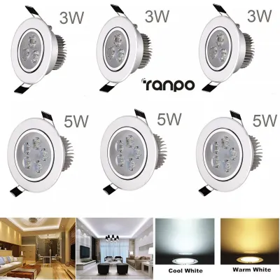 Ranpo Dimmable LED Recessed Ceiling Down Light Panel Lamp 3W 5W AC85-265V Bright Light Downlight Spotlight for Home Office Hotel