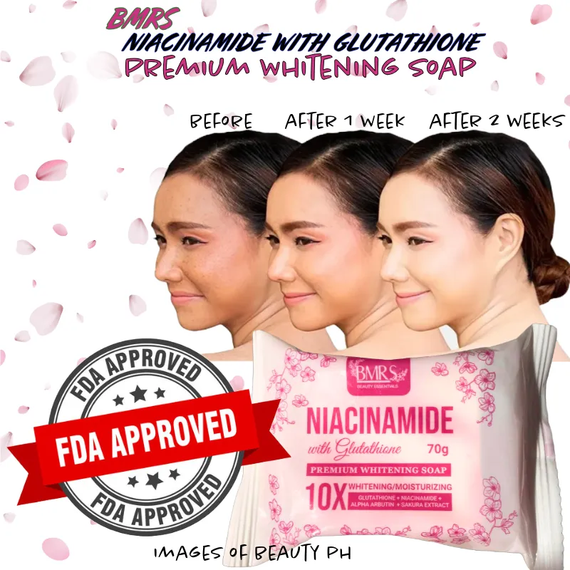 bmrs niacinamide with glutathione soap BMRS, Premium Whitening Soap, 10x Whitening & Moisturizing - 70 gm alpha arbutin 3 Bars BMRS Niacinamide with