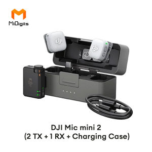 DJI Mic Mini 2 Mini Wireless Microphone 48-Hour Operating Time Two-Level Noise Cancelling 11g Ultralight Omnidirectional Wireless Recording Lapel Microphone (2TX+1RX+Charging Case)