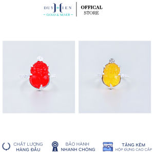 Nhẫn Bạc Tỳ Hưu Duy Hiển Đá Phong Thủy Nhiều Màu Sắc Ngậm Kim Tiền Có Viền Đá 2 Cạnh Nhẫn