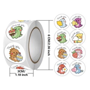 JJT Cute Dinosaur Thank You Stickers Round Sealing Labels for Gifts and Packaging