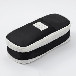 Contrast Color Variable Body Large Capacity Pen Bag Student Canvas Retractable Pencil Case Office Stationery Storage Bag