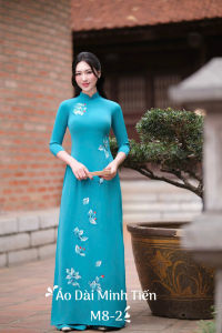 Áo Dài Lụa Mỹ Cao Cấp Họa Tiết Thêu Thủ Công Tỉ Mỉ - Mã M8-2