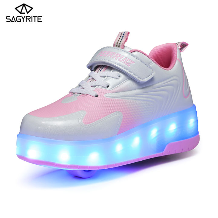SAGYRITE Roller Skates Wheels Children Skates Adults Casual Shoes Roller  Skate Shoes Rechargeable LED Shoes USB interface Lazada PH - Main Image