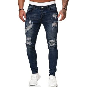 BATY Fashion Ripped Men Jeans Skinny Slim Fit Elastic Denim Jogger Jeans New Style Pants for Men Straight Frayed Stretch Trousers Mens Casual Pants 牛仔裤男