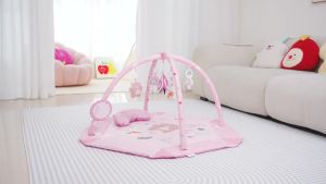 Baby Gym Play Mat 8-in-1 Tummy Time Mat & Ball Pit with 6 Toys Washable Baby Activity Mat for Visual Hearing Sensory Motor Development Babies Gift for Newborn Infant 0-3-6-9-12 Months (Pink)