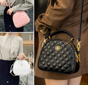 Geegobuy กระเป๋าทรงกลมลายสี่เหลี่ยม ระดับไฮเอนด์ แมทช์ง่าย