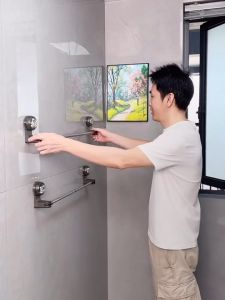 Portable Suction Cup Towel Holder No Drilling Retractable Towel Rod Rotatable Angle Storage Shelf for Towel