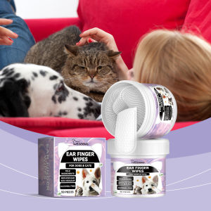 Yegbong อุปกรณ์ทำความสะอาดหูเคสกล้อง Go Pro หูน้ำยาไล่ตัวเล็นหูแมวและสุนัขผ้าเช็ดฟันใส่นิ้วหูสุนัขสัตว์เลี้ยงที่ใช้แล้วทิ้งผลิตภัณฑ์สัตว์เลี้ยงหูแมวแผ่นเช็ดฉีกนุ่มที่ขัดฟันขาวลูกสุนัขเครื่องกำจัดขนสัตว์อุปกรณ์ตัดแต่งขน
