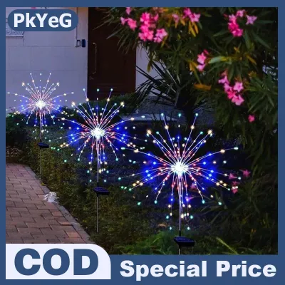 PkYeG Năng lượng mặt trời được hỗ trợ đầy màu sắc pháo hoa Đèn Led không thấm nước 8 chế độ ánh sáng cho Patio sân vườn trang trí