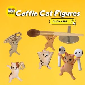 Kawaii Dancing Coffin Cat Funny Figures Collectible for Kucing Lover Collection Model Prank Present Gift Birthday Friends 可爱跳舞棺材猫迷模型