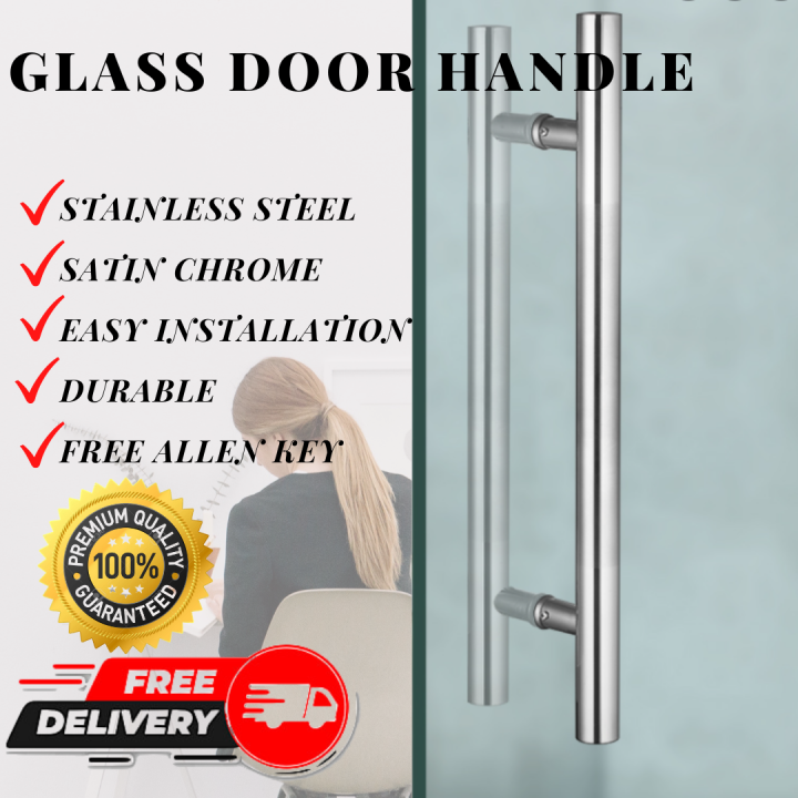 Tempered Glass Door Handle 600mm Stainless Steel Polished H Handle 