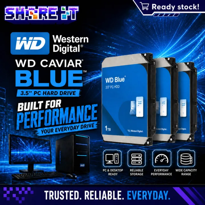 WD Blue 1TB (WD10EZEX) & 2TB (WD20EZBX) Internal Hard Disk 3.5” SATA – Desktop PC HDD | Ready Stock
