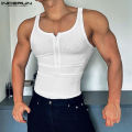 INCERUN Men's Sport Fitness Muscle Knit Vests Stylish O-Neck Half-Zip Design Skinny Tanks (Western Style) #241009. 
