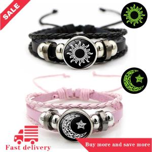 [COD] 2Pcs Luminous Couple Bracelets Sun Moon Adjustable Black Braided Bracelet Friendship Fashion Romantic Jewelry Birthday Gifts