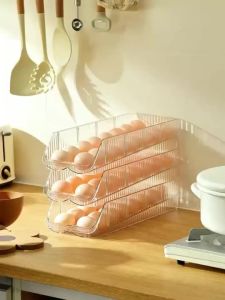 Auto Rolling Fridge Egg Organizer Space Saving Eggs Dispenser for Refrigerator Storager Home Egg Holder Egg Dispenser