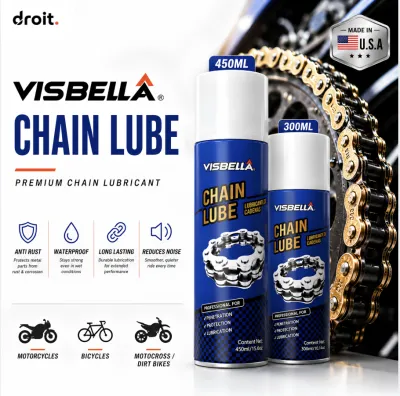 VISBELLA Chain Lube 300ml 450ml Motorcycle Chain Lubricant Anti Rust Waterproof Long Lasting Made in USA