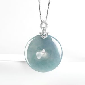 TIMESWIND Women with Certificate Light Green Natural Jade Safety Buckle S925 Silver Necklace