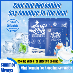 Cooling wipes Bag of 20 pieces Disposable cooling wipes Refreshing and refreshing wipes