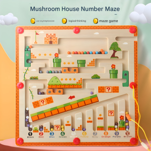 Childrens wooden maze mushroom house magnetic early education color number matching thinking training educational toys