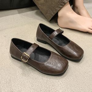 Free Shipping 2026 Autumn New Korean Style Soft Sole Flat Shallow Mouth Loafers WomenS Shoes With Buckle Closure