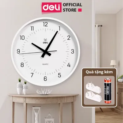 Đồng hồ treo tường không ồn minimalist phong cách tối giản trang trí phòng khách Bảo hành 3 tháng Deli
